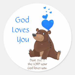 Sticker Rond Écriture Biblique, Dieu t'aime mignon Ours Teddy