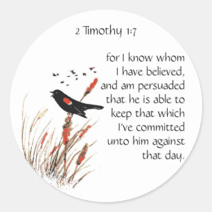 Sticker Rond Écriture biblique verse 2 Timothée 1:12 Oiseau
