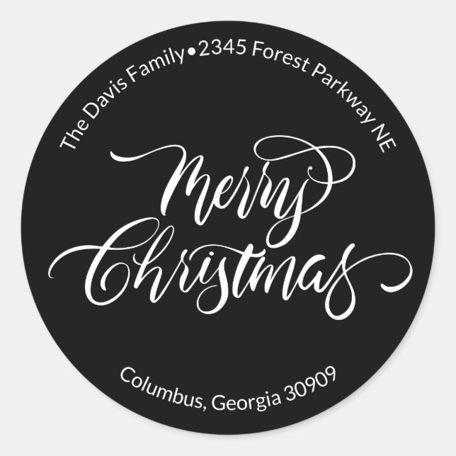 Sticker Rond Écriture calligraphique Joyeux Noël Adresse de ret (Devant)