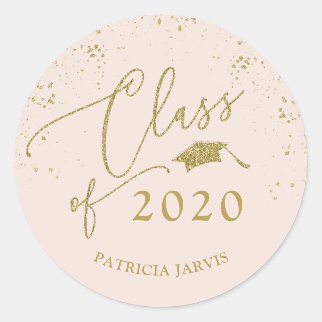 Sticker Rond Écriture Chic Graduation Festive Pailleté Or (Devant)