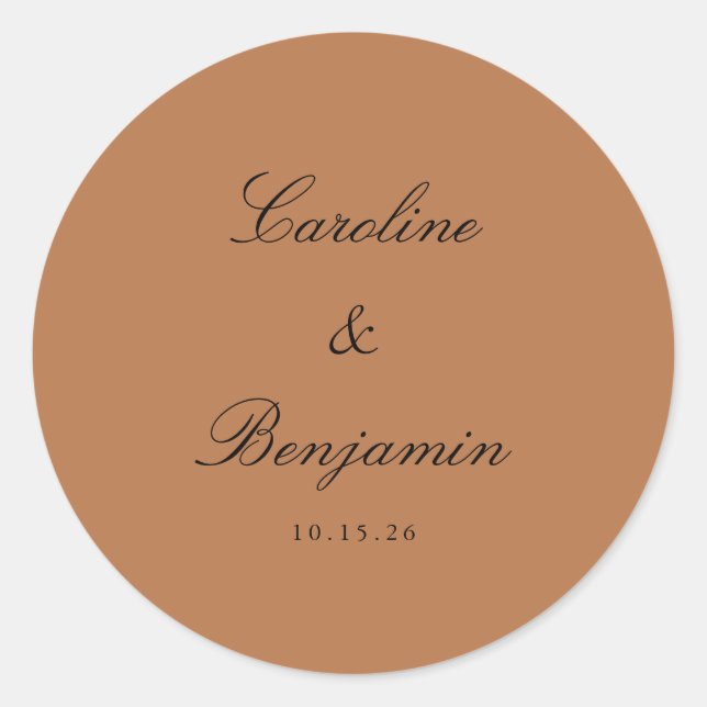 Sticker Rond Écriture Classique Élégant Mariage Terracotta Pers (Devant)