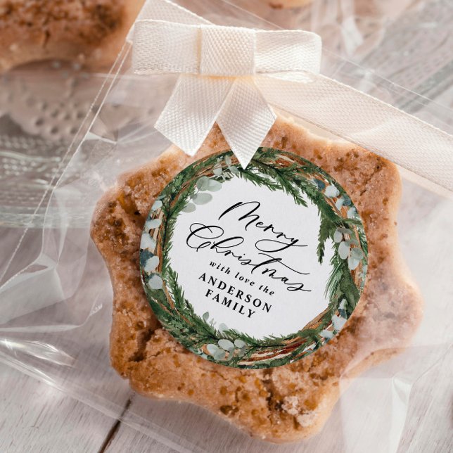 Sticker Rond Écriture de feuille minimale moderne Noël (Créateur téléchargé)