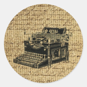 Sticker Rond écriture de journaliste burlap machine à écrire an