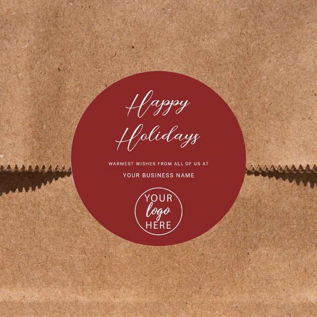 Sticker Rond Écriture de logo d'entreprise moderne Joyeuses Fêt (Modern Business Logo Script Happy Holidays Classic Round Sticker)