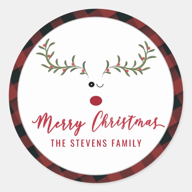 Sticker Rond Écriture de rennes saints et amusants (Devant)