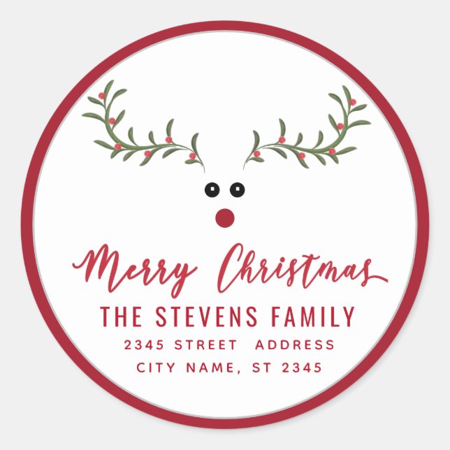 Sticker Rond Écriture de rennes saints et amusants (Devant)