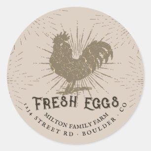 Sticker Rond Écriture décorative rustique ferme d'oeufs frais