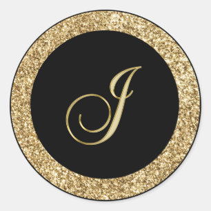 Sticker Rond Écriture d'or Monogram J