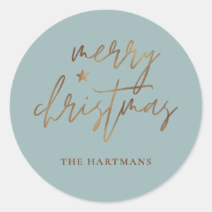Sticker Rond Écriture élégante Joyeux Noël Étoile dorée Lite sa