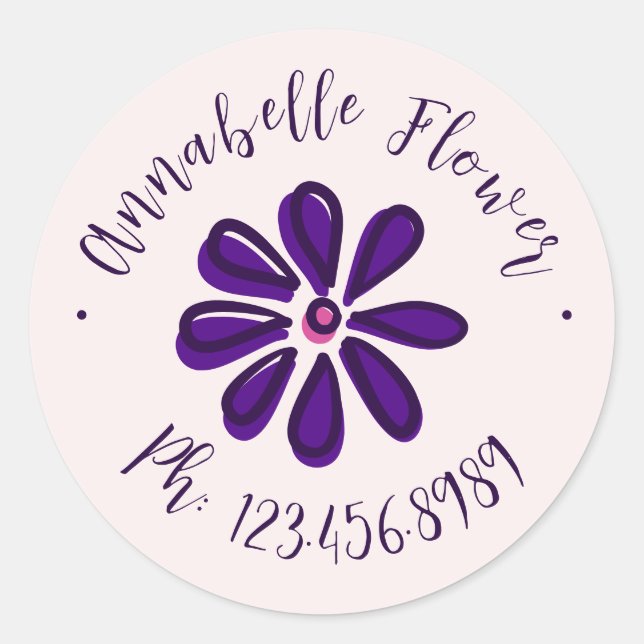 Sticker Rond Écriture Élégante - Nom Téléphone - Fleur (Devant)