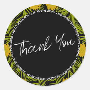 Sticker Rond Écriture florale jaune Merci pour votre entreprise