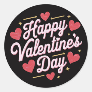 Sticker Rond Écriture Heureuse Sainte-Valentin élégante Coeurs 