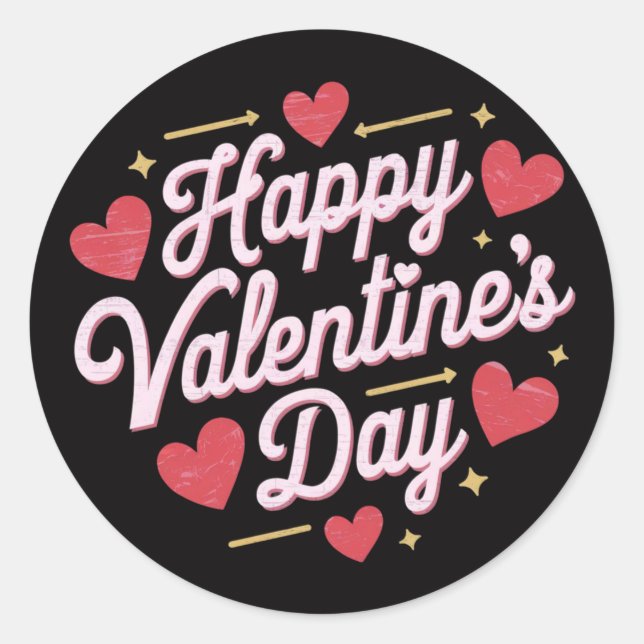 Sticker Rond Écriture Heureuse Sainte-Valentin élégante Coeurs  (Devant)