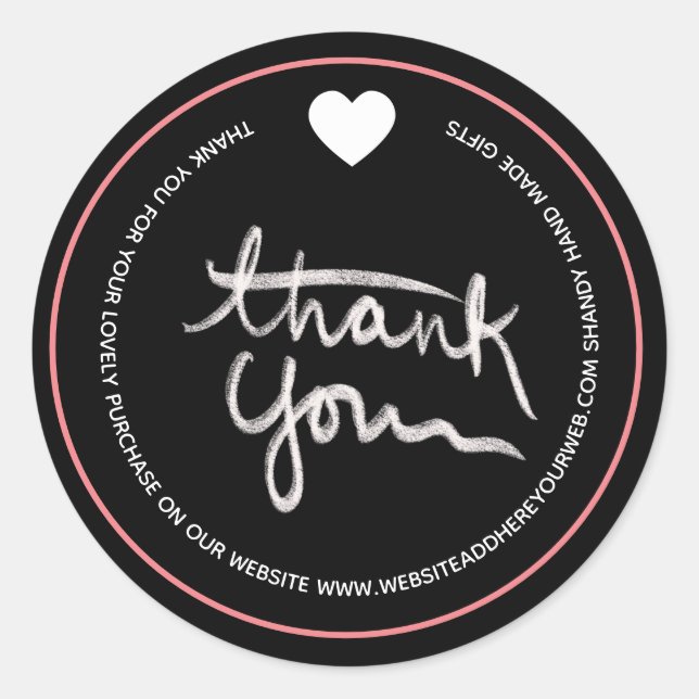 Sticker Rond Écriture manuscrite affaires merci rose noir (Devant)