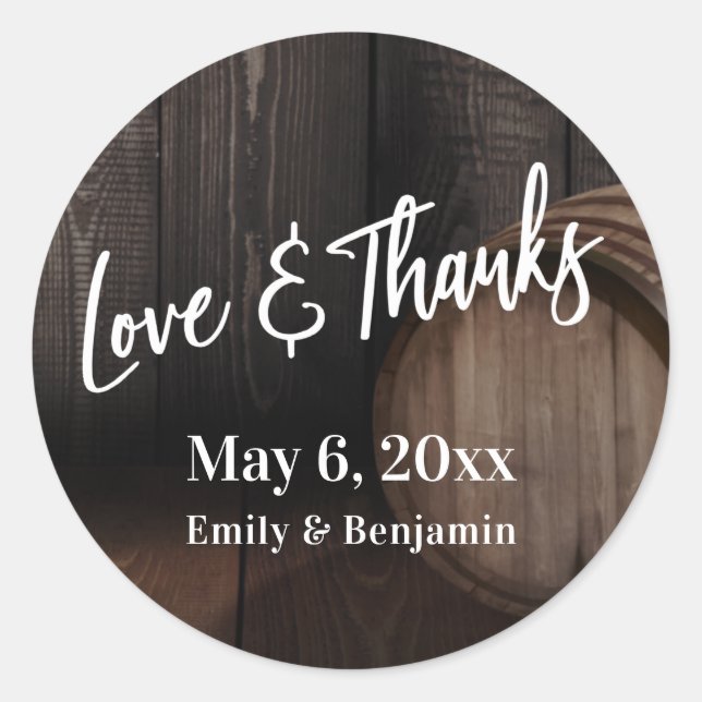 Sticker Rond Écriture manuscrite Amour & Merci Brown baril en b (Devant)