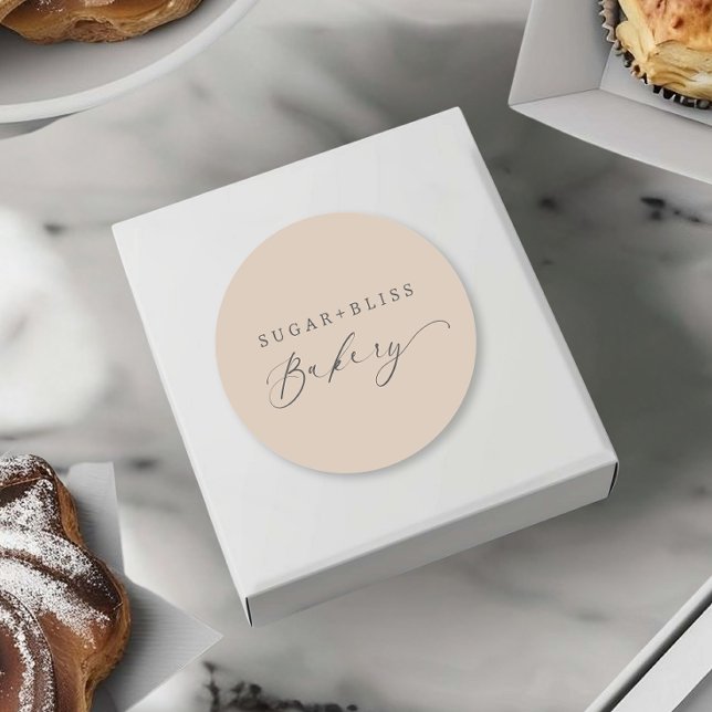 Sticker Rond Écriture manuscrite Brown clair moderne Boulangeri (Créateur téléchargé)