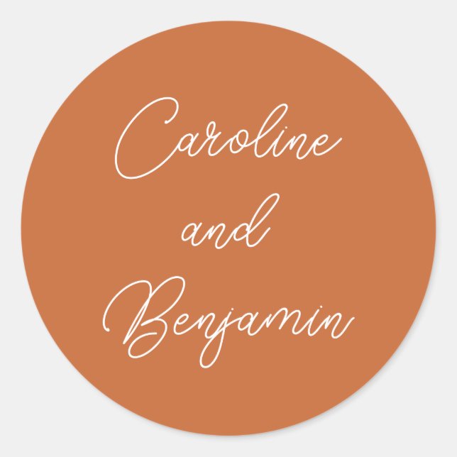 Sticker Rond Écriture manuscrite moderne Mariage brûlé orange (Devant)