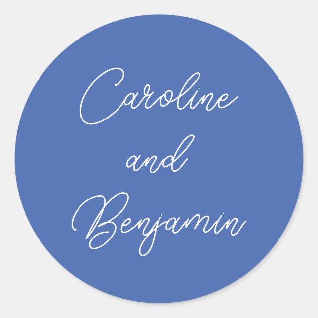 Sticker Rond Écriture Manuscrite Moderne Mariage Nom Bleu Franç (Devant)