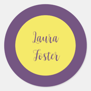 Sticker Rond Écriture manuscrite Nom élégant Indigo et couleur