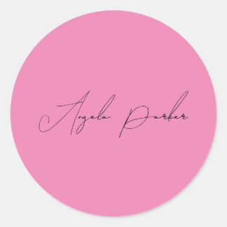 Sticker Rond Écriture manuscrite Nom professionnel simple rose