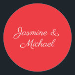 Sticker Rond Écriture manuscrite rouge et blanc Mariage<br><div class="desc">Vous pouvez facilement modifier les polices,  l'image Arrière - plan et la couleur,  caractères de lettre.</div>