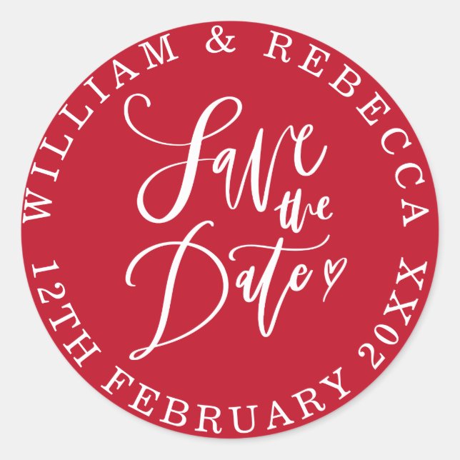 Sticker Rond Écriture manuscrite Save the Date Cœur Circulaire (Devant)
