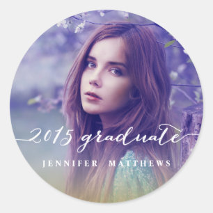 Sticker Rond Écriture manuscrite Script 2015 Graduation Photo S