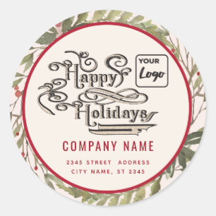 Sticker Rond Écriture moderne Happy Holidays logo rouge saint