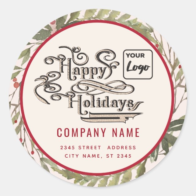 Sticker Rond Écriture moderne Happy Holidays logo rouge saint (Devant)
