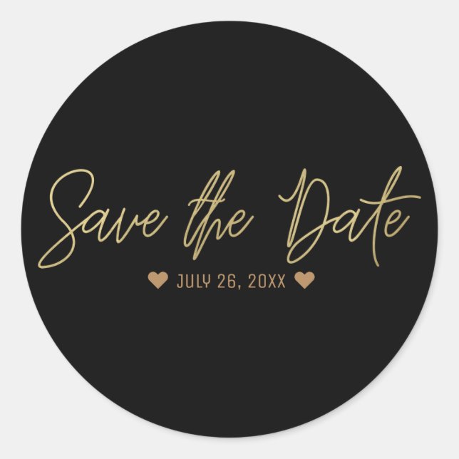 Sticker Rond Écriture moderne or SAVE THE DATE Personnalisable  (Devant)