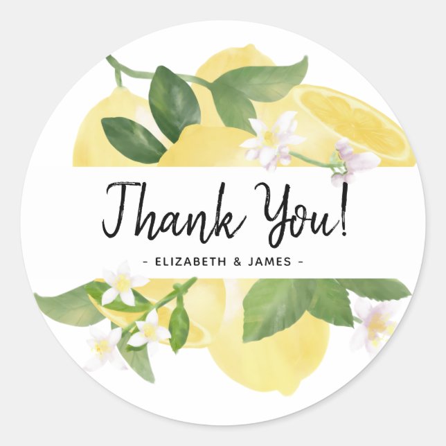 Sticker Rond Écriture Rustique Moderne Merci Aquarelle Citron (Devant)