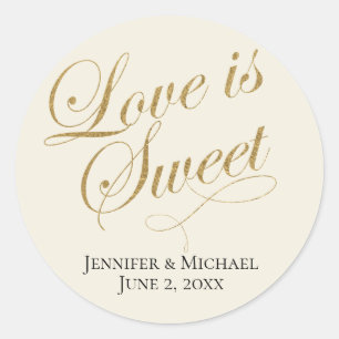 Sticker Rond Ecru et Gold Love est Sweet Script Favoriser Tag