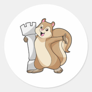 Sticker Rond Écureuil aux échecs avec pièce d'échecs King