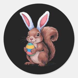 Sticker Rond Écureuil Avec Des Oreilles De Lapin Drôle Enfants 