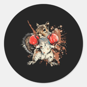 Sticker Rond Écureuil boxant avec gants de boxe Kickboxing Amus