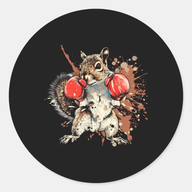 Sticker Rond Écureuil boxant avec gants de boxe Kickboxing Amus (Devant)
