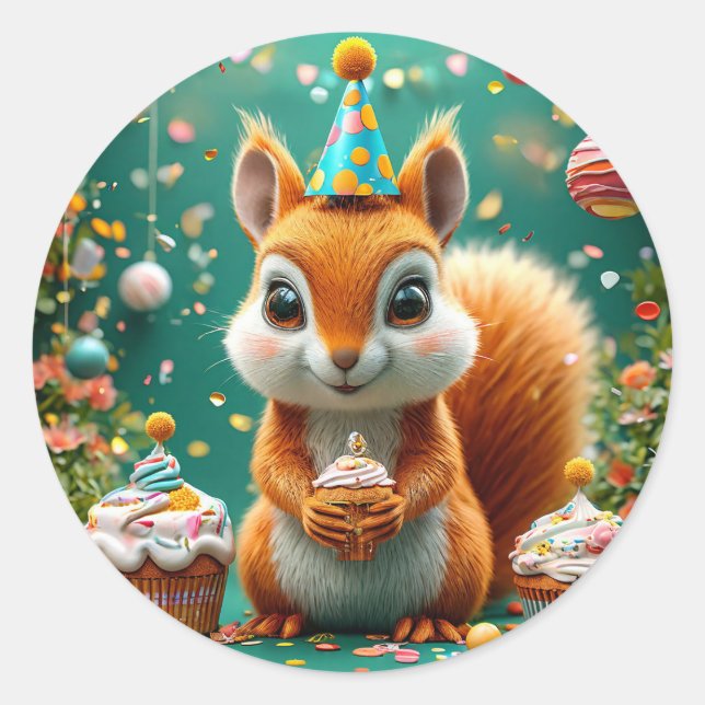 Sticker Rond Écureuil d'anniversaire Animaux mignons de la forê (Devant)