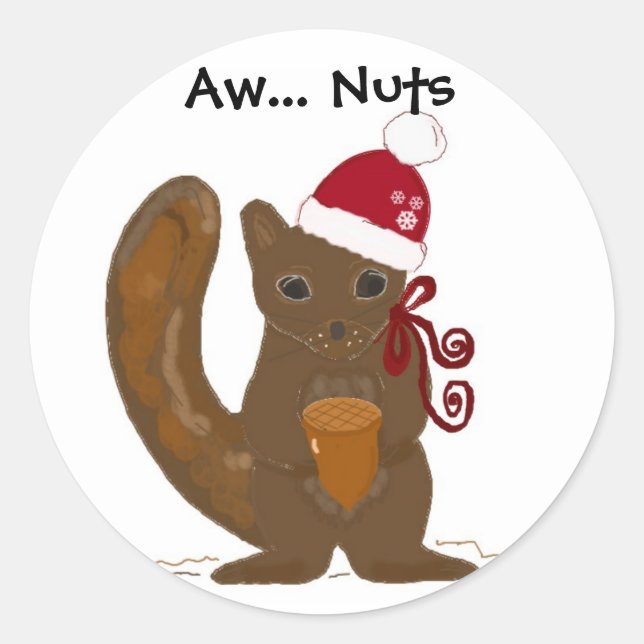 Sticker Rond Écureuil de Noël avec citation mignonne (Devant)