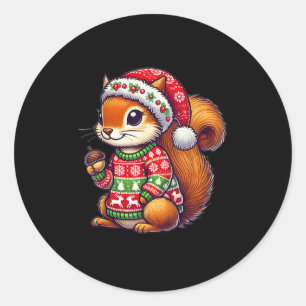 Sticker Rond Écureuil Douleur moche Santa Hat Noël