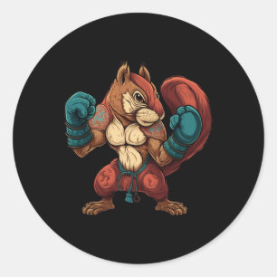 Sticker Rond Écureuil kickboxer Boxe Gants de boxe Mma Kickbo