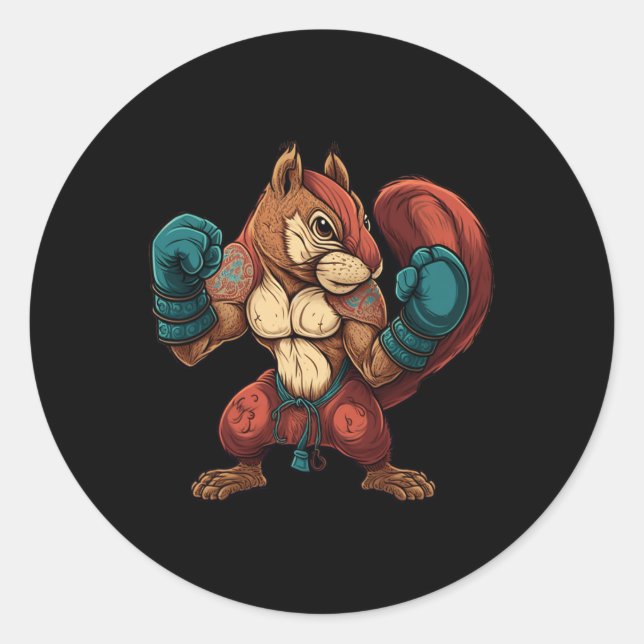 Sticker Rond Écureuil kickboxer Boxe Gants de boxe Mma Kickbo (Devant)