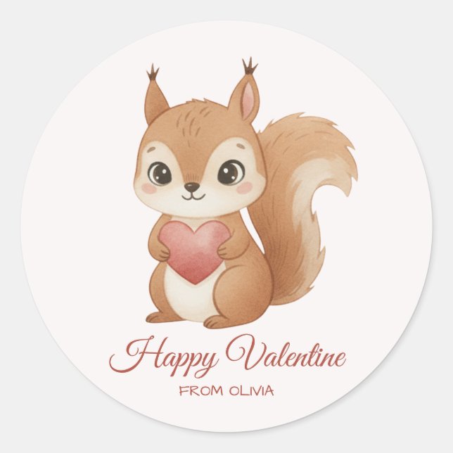 Sticker Rond Écureuil mignon avec la Saint-Valentin cœur (Devant)