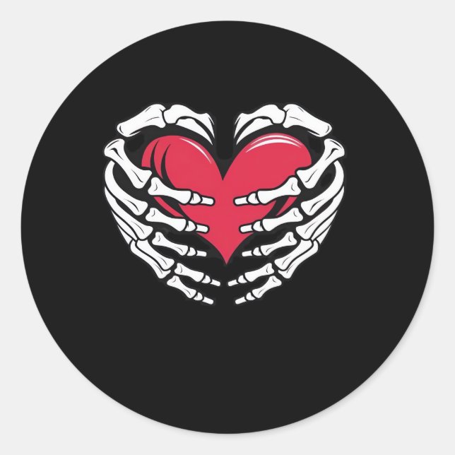 Sticker Rond Ed Heart Dans Les Mains Squelettiques Classique (Devant)
