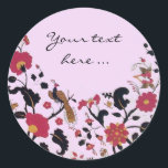 STICKER ROND EDEN/ INSÉPARABLES MARIAGES, PEACOCK ET ROSES ROSE<br><div class="desc">Tourbillons floraux rouges noirs avec animaux.</div>