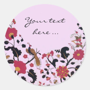 STICKER ROND EDEN/ INSÉPARABLES MARIAGES, PEACOCK ET ROSES ROSE