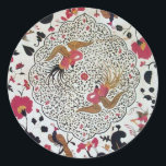 STICKER ROND EDEN/ INSÉPARABLES MARIAGES, PEACOCK ET ROSES ROSE<br><div class="desc">Tourbillons floraux rouges noirs avec animaux.</div>