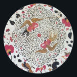 STICKER ROND EDEN/ INSÉPARABLES MARIAGES, PEACOCK ET ROSES ROSE<br><div class="desc">Tourbillons floraux rouges noirs avec animaux.</div>