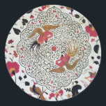 STICKER ROND EDEN/ INSÉPARABLES MARIAGES, PEACOCK ET ROSES ROSE<br><div class="desc">Tourbillons floraux rouges noirs avec animaux.</div>