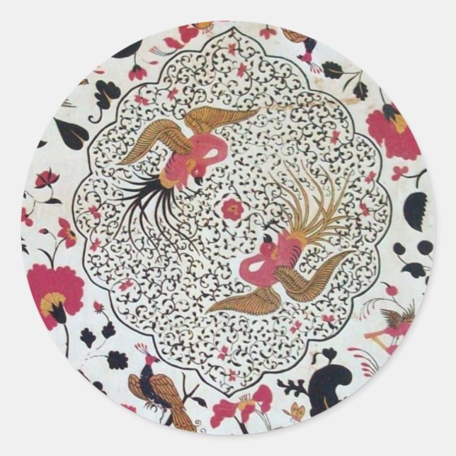 STICKER ROND EDEN/ INSÉPARABLES MARIAGES, PEACOCK ET ROSES ROSE (Devant)