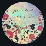 STICKER ROND EDEN/ INSÉPARABLES MARIAGES, PEACOCK ET ROSES ROSE<br><div class="desc">Fleur rouge noir en or bleu brillant.</div>